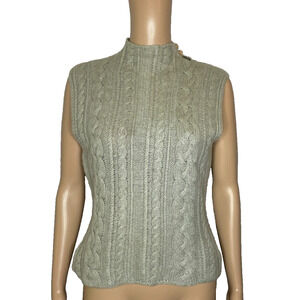 Women's Medium Cristiano Fissore 100% Cashmere Cable Knit Mock Neck Sweater Vest